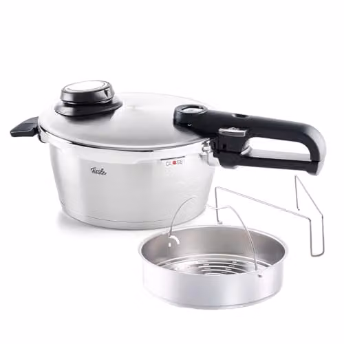 Fissler Vitavit Premium Pentola a pressione in acciaio inox 3.5 L, 22 cm, 4 livelli di cottura, incluso inserto, adatta a fornelli a induzione
