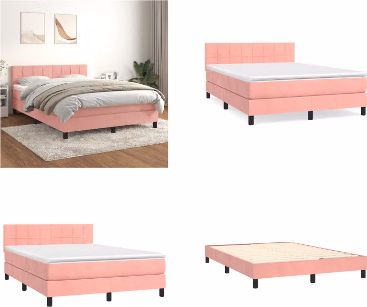 vidaXL Letto a molle con materasso rosa 140x190 cm in velluto - Letto a molle - Letti a molle - Letto - Mobili per camera da letto