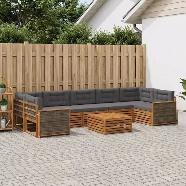 Set di divani da esterno moderno vidaXL in legno di acacia, 8 pezzi, colore naturale e antracite