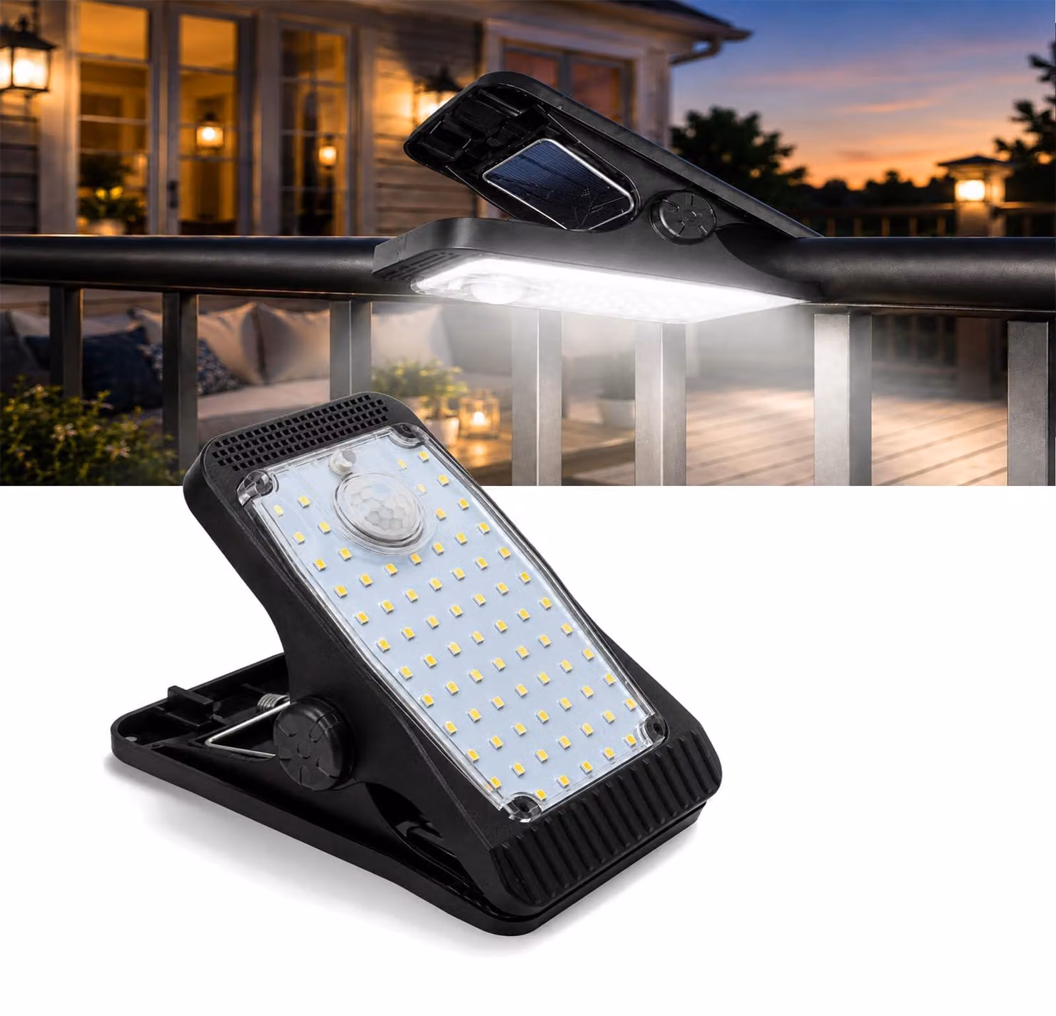 Lampada solare da esterno con sensore di movimento, 1800 mAh, grado di protezione IP65, 3 modalità, luce bianca