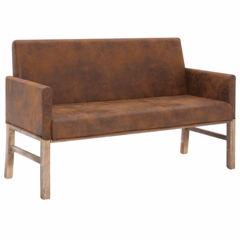 Panca con Braccioli 140 cm Marrone in Pelle finta Scamosciata