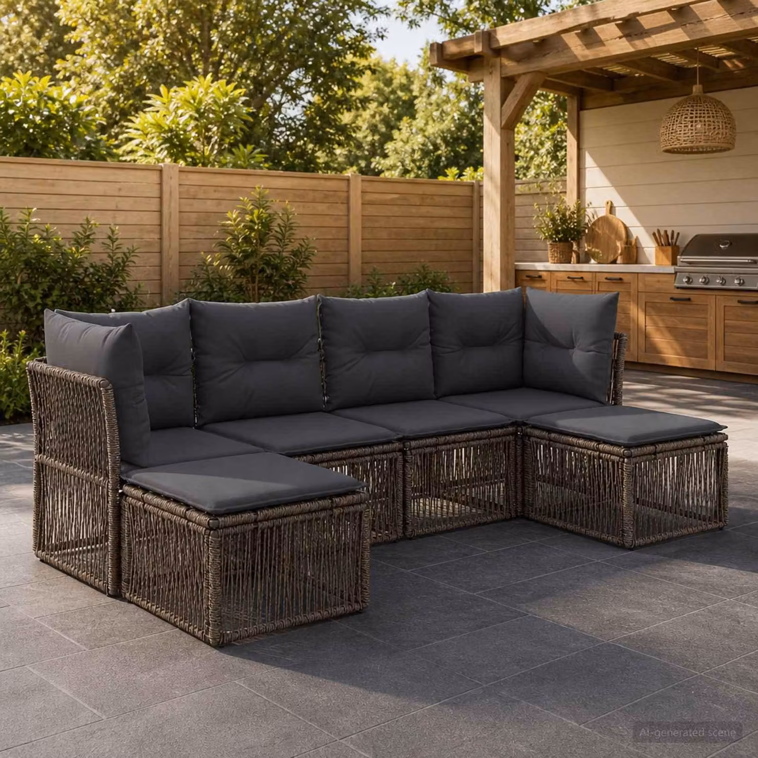 Maison Exclusive - Set da giardino composto da 6 pezzi, divano, colore grigio, realizzato in rattan sintetico