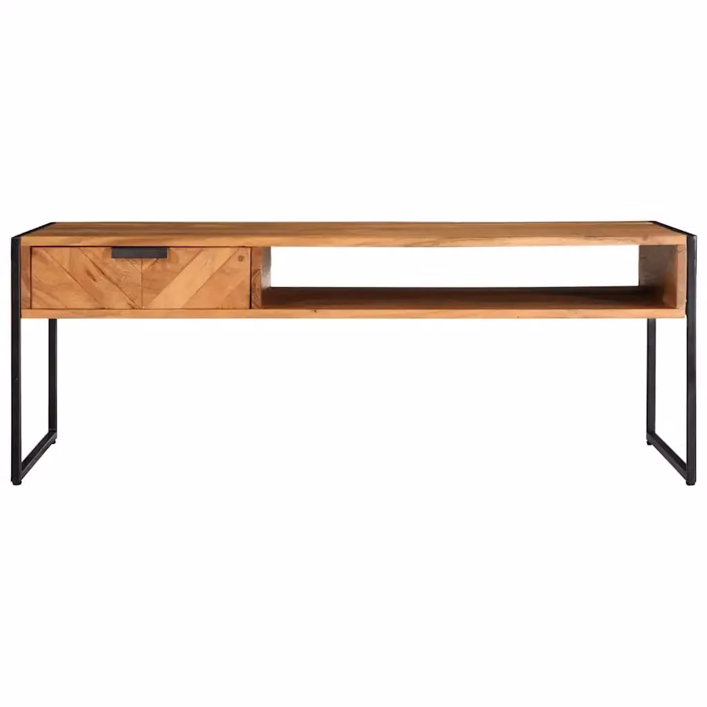 Tavolino da salotto rettangolare vidaXL in legno di acacia oliato e metallo, marrone, L: 110 cm, P: 55 cm, H: 40 cm – 2