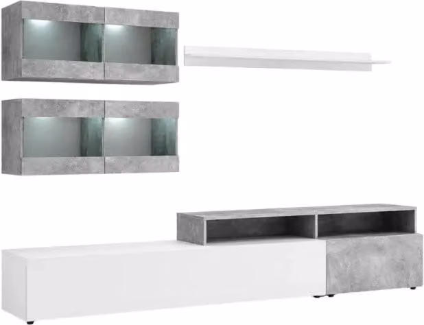 Composizione murale SLITE di MEUBLORAMA mobile TV sospeso moderno bianco e grigio con illuminazione LED integrata
