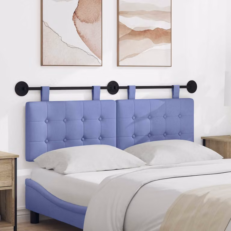 Testiera del letto sospesa vidaXL in tessuto blu con pannello imbottito e struttura in legno e metallo L: 150 cm, P: 5 cm, H: 55 cm