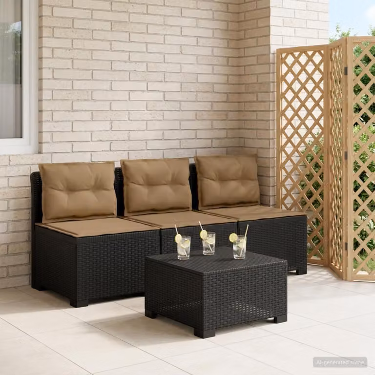 Divano da giardino a 3 posti vidaXL con cuscini in look rattan, antracite e beige
