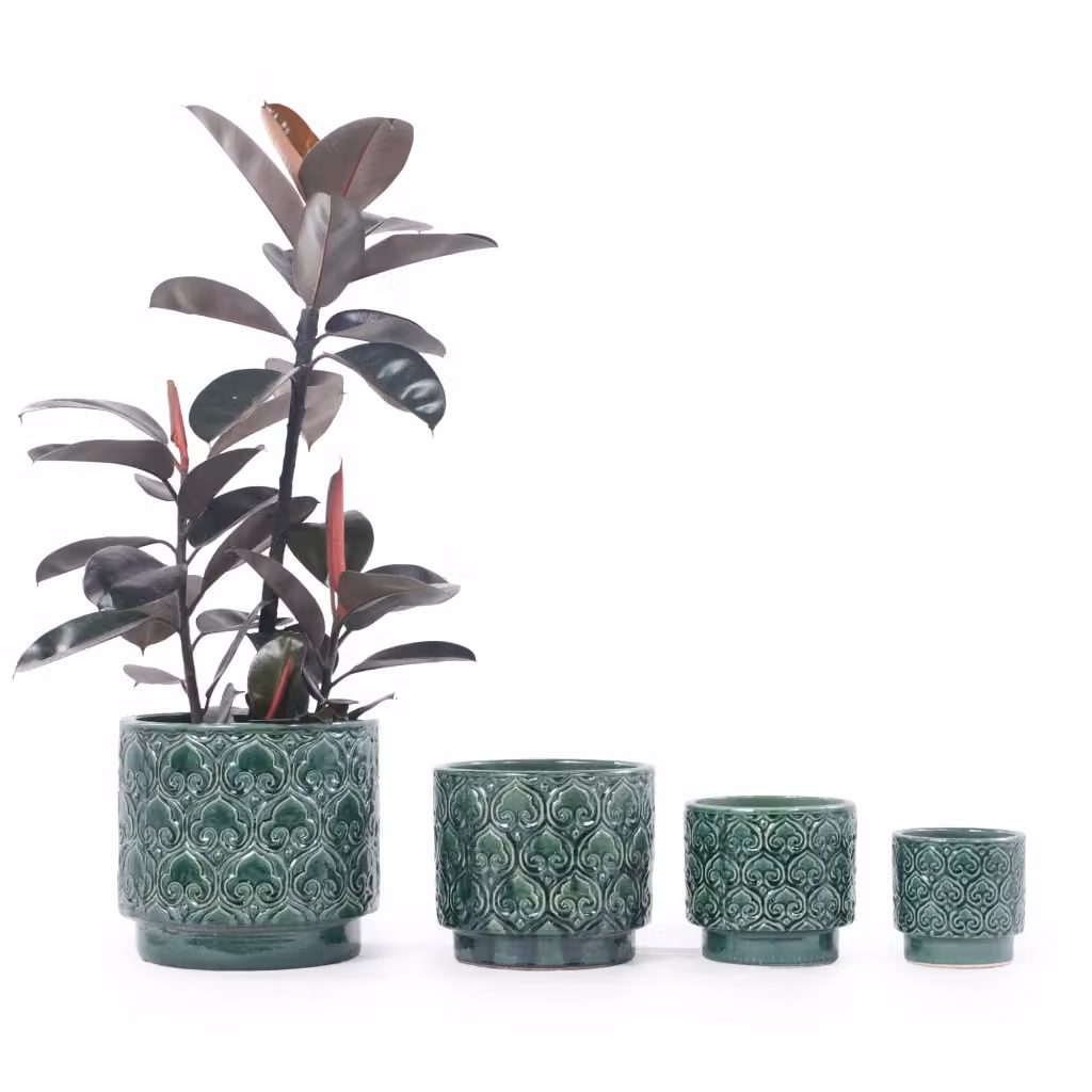 Set di 4 vasi per piante Minimal in ceramica verde per giardino e balcone, diametri: 38 cm, 31.5 cm, 24 cm, 19 cm – 2