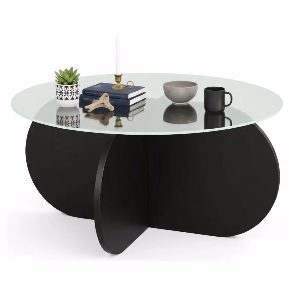 Tavolino da salotto Nila DMORA con piano in vetro nero e trasparente, L/P/H: 75 x 75 x 35 cm – 2