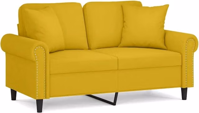 Divano | Divano da soggiorno | Sofa a 2 Posti con Cuscini Giallo 120 cm in Velluto