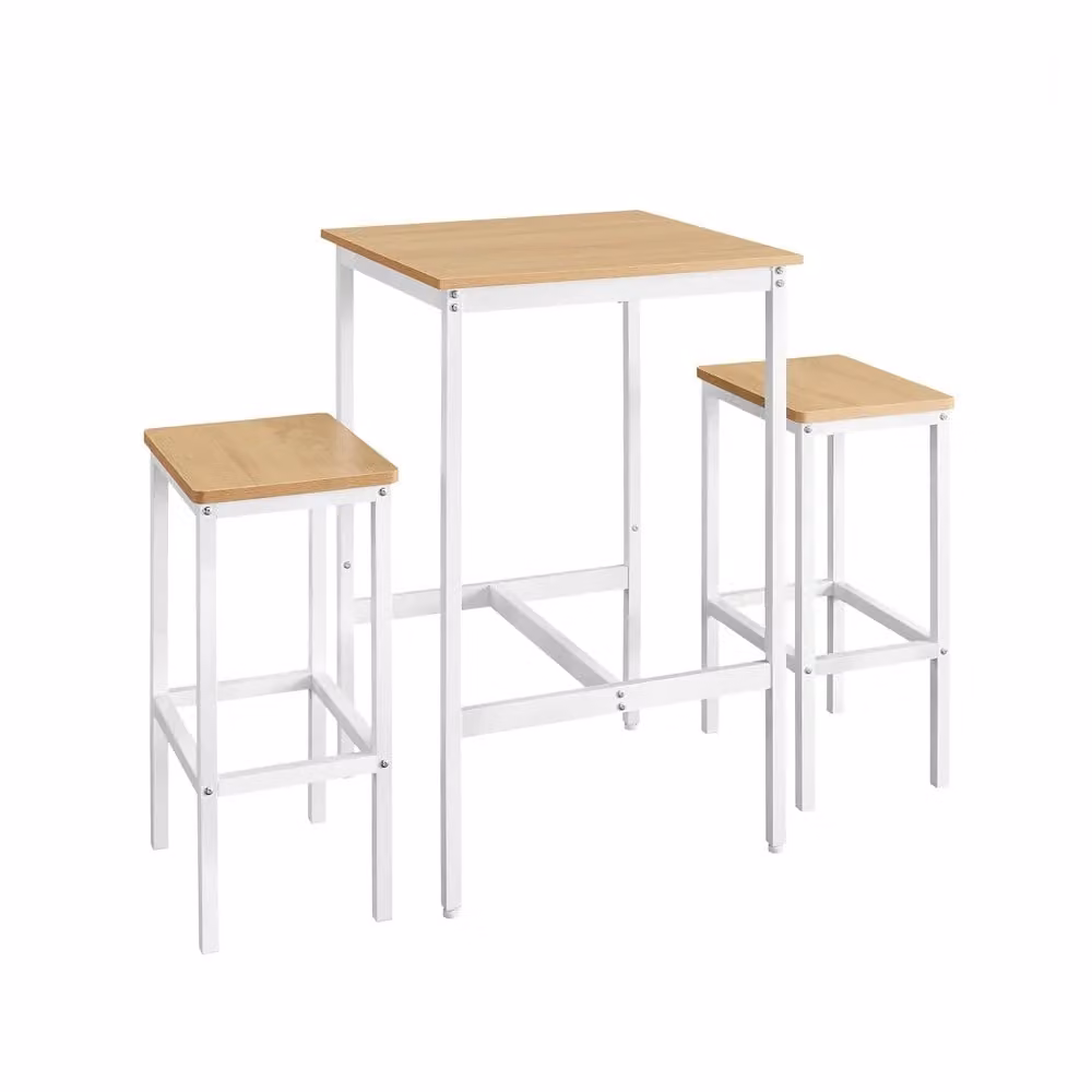 Tavolo da Bar con Sgabelli per Sala da Pranzo Cucina, Rovere Dorato + Bianco Nuvola