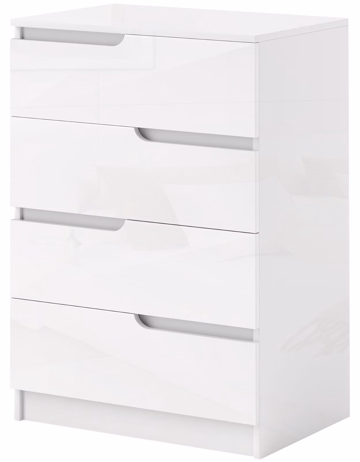 Comodino moderno bianco con 4 cassetti spaziosi. Colore: Bianco | Dimensioni: 60x40x85 cm