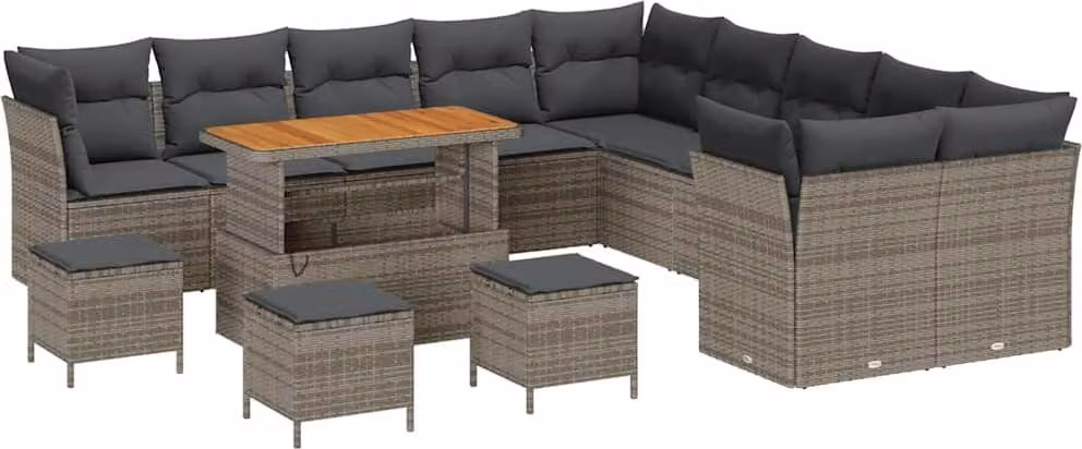 Set Divano da Giardino 14 pcs Grigio polyrattan
