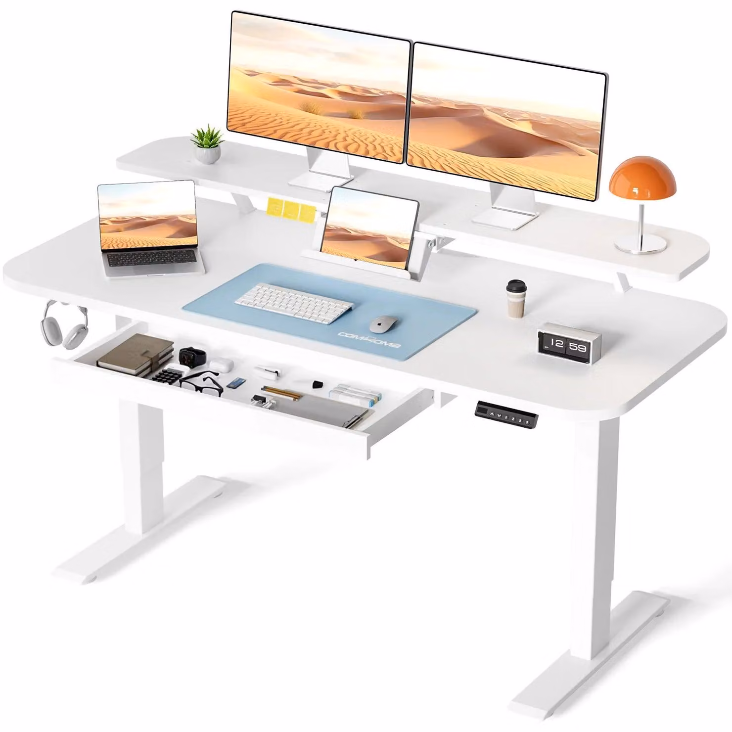 Scrivania Zit-Sta - Scrivania regolabile in altezza - Scrivania per computer - Tavolo da ufficio - Tavolo da lavoro - Regolabile - Elettrica - 120x60 cm
