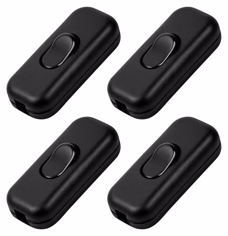 Set di 4 interruttori intermedi, interruttori a cavo, colore nero, con morsetti a vite