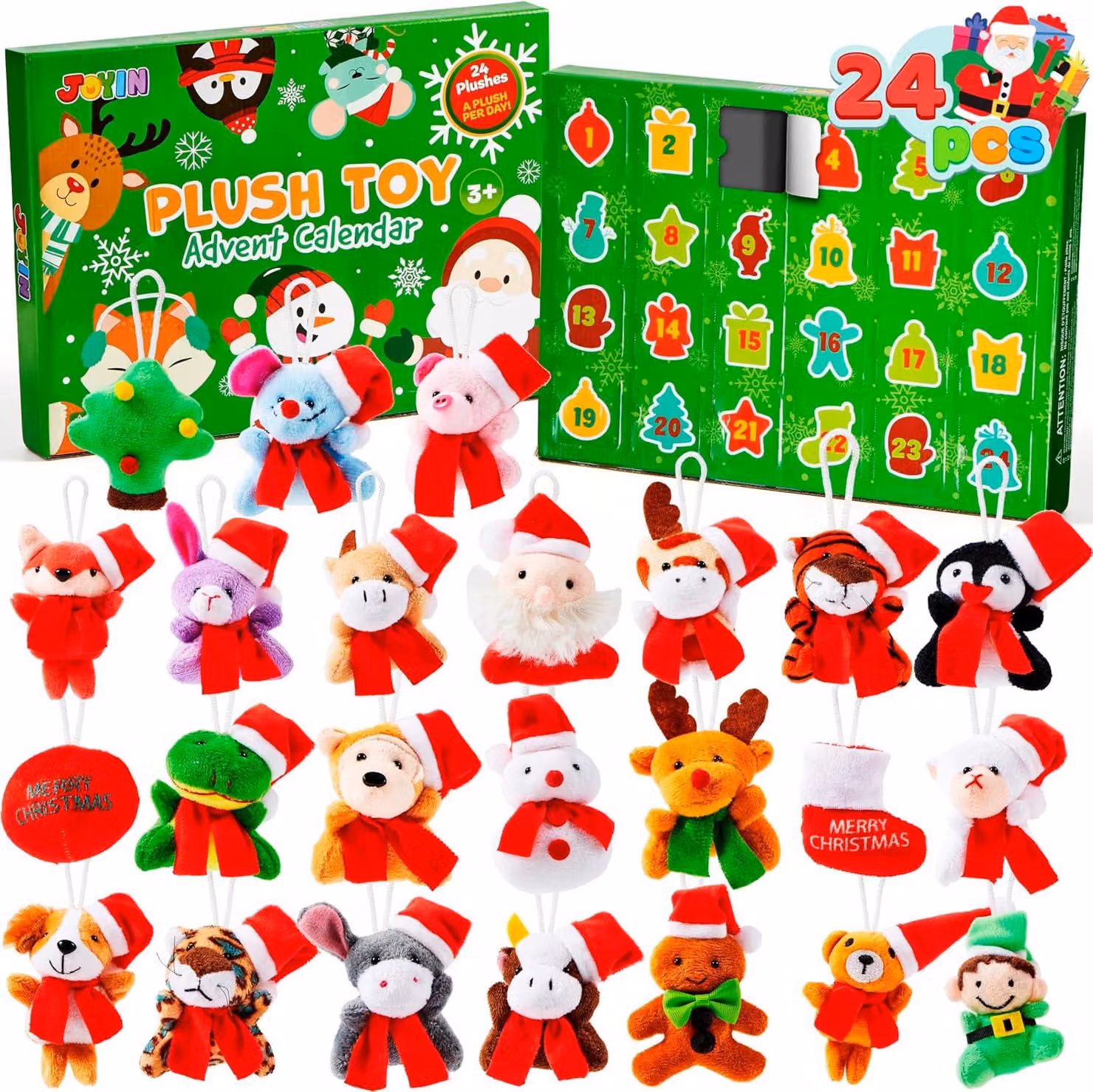 Calendario dell'Avvento 2025 con peluche: un calendario per contare i giorni fino al Natale, con 24 giorni, che include animali di peluche con cappelli natalizi. Ideale come regalo di Natale, soprattutto per bambini e studenti
