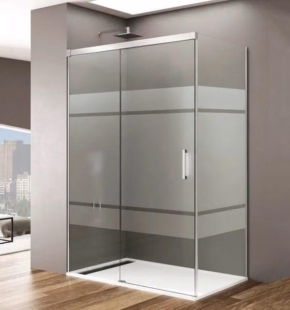 Box doccia angolare BASIC BASI con vetro Frost e finitura cromo lucido, L/P: 150 x 80 cm