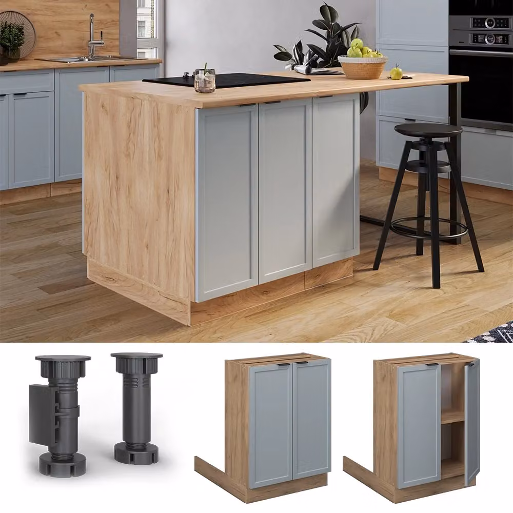 Isola cucina Vicco Fame-Line Blu-grigio chiaro e Rovere dorato con ante a battente L 60 cm – 2
