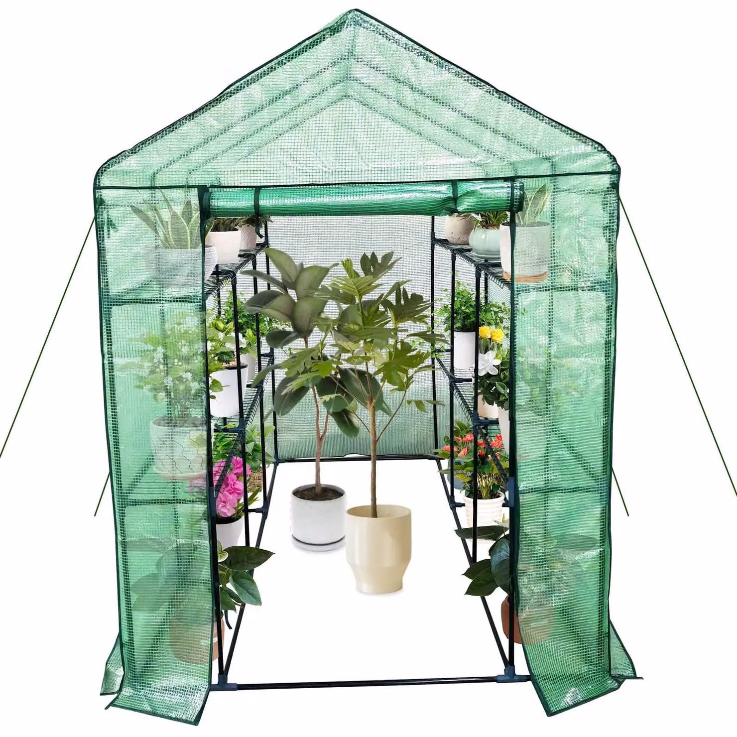 Serra - Serra per pomodori, serra da giardino - Struttura in acciaio zincato - Pellicola in rete di polietilene (PE) - Impermeabile - 143x215x195 cm - Adatta per balcone e giardino - Colore: verde