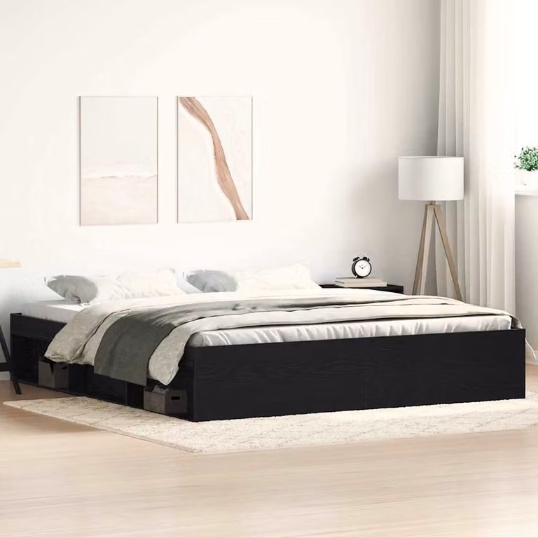 Giroletto vidaXL senza materasso in rovere e nero con doghe in legno L/P: 200 x 200 cm
