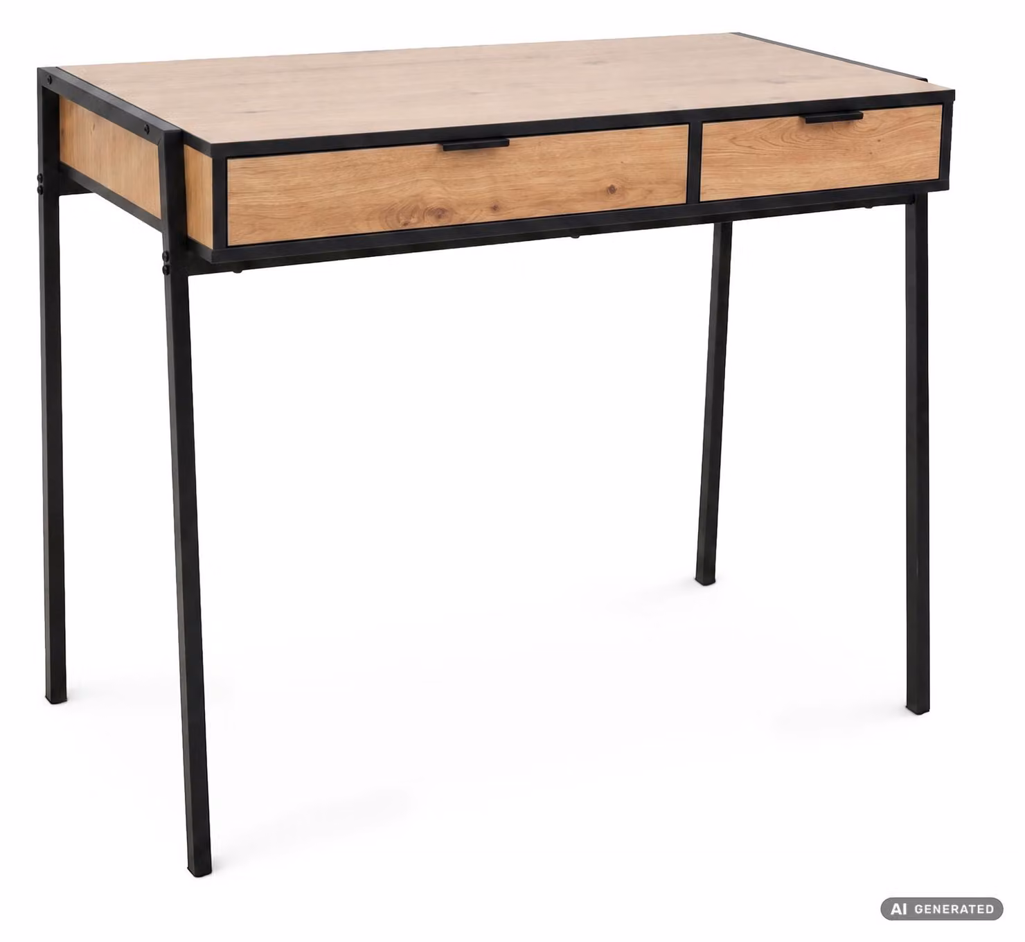 Scrivania industriale per computer Rovere Craft ZENTIA 100 cm 2 cassetti gambe nere