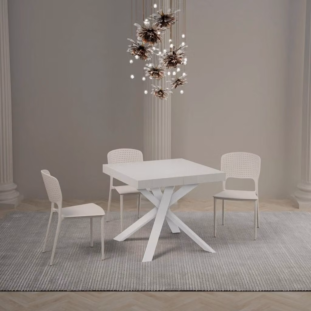 Tavolo Allungabile Clerk GIORDANOSHOP Bianco Frassino L/P/H: 90-194 x 90 x 76 cm – 2