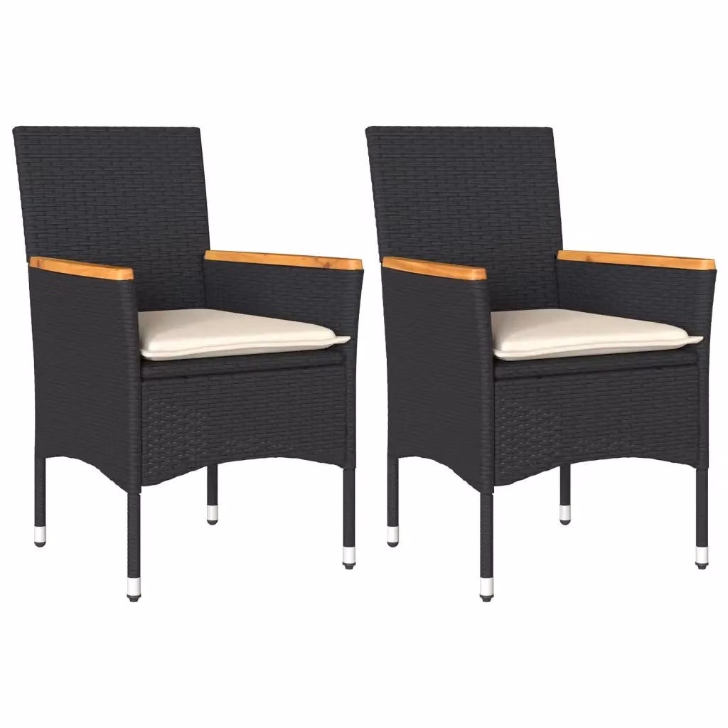 Set di 2 sedie da giardino vidaXL in legno di acacia con cuscini neri e braccioli – 2