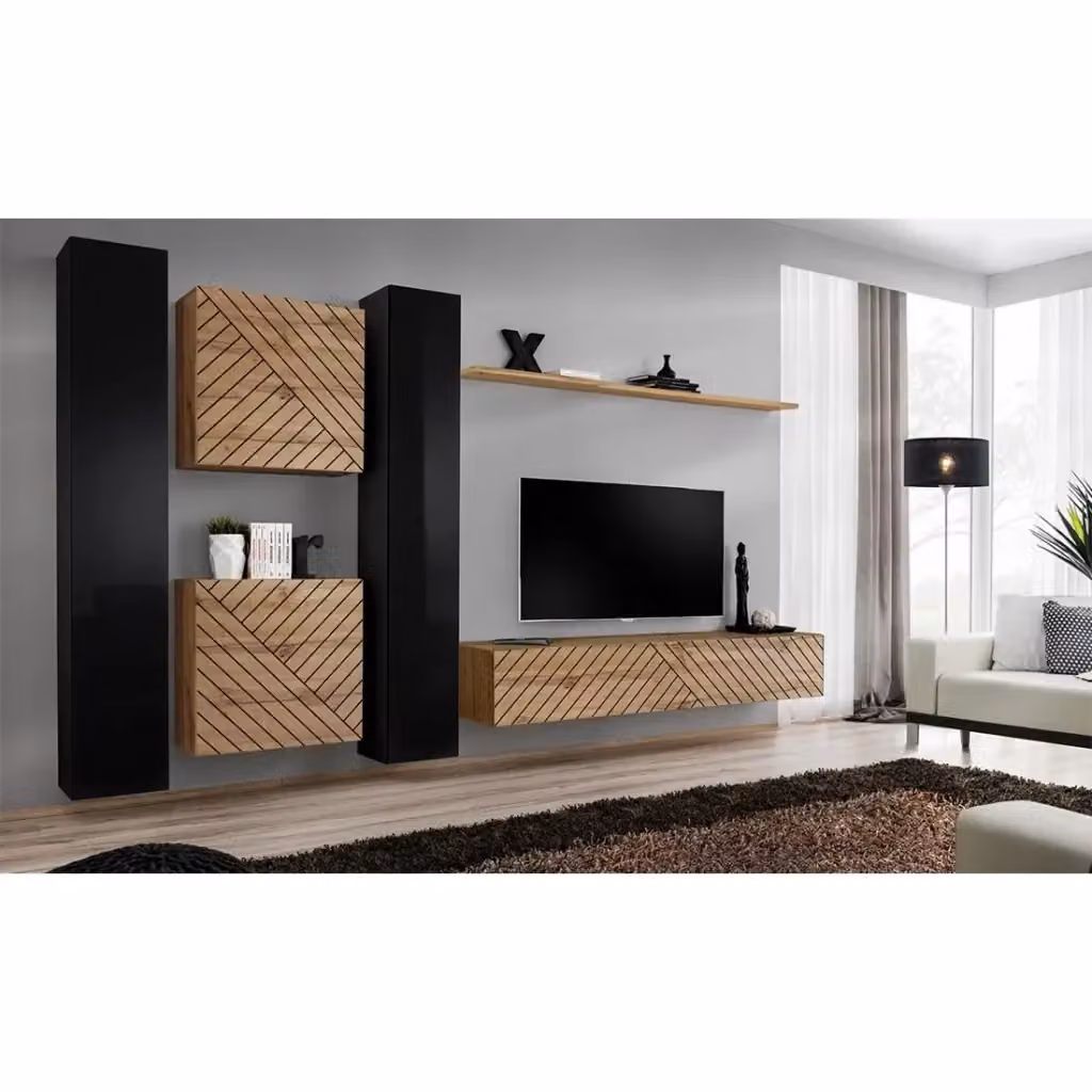 Set di mobili da soggiorno design SWITCH VI Meublorama, nero e rovere con finiture nere lucide ed effetto rovere fresato – 2