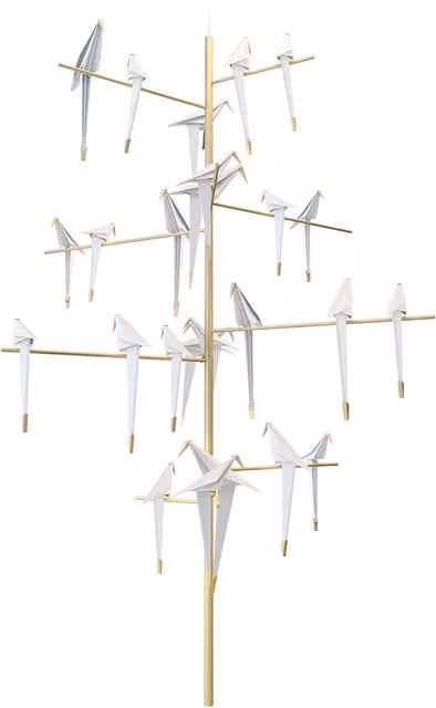 Lampada a sospensione Moooi Perch Light Tree in metallo oro e bianco con tecnologia LED dimmerabile