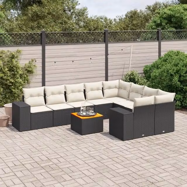 Set Divani da Giardino 10pz con Cuscini in Polyrattan Nero 3225601