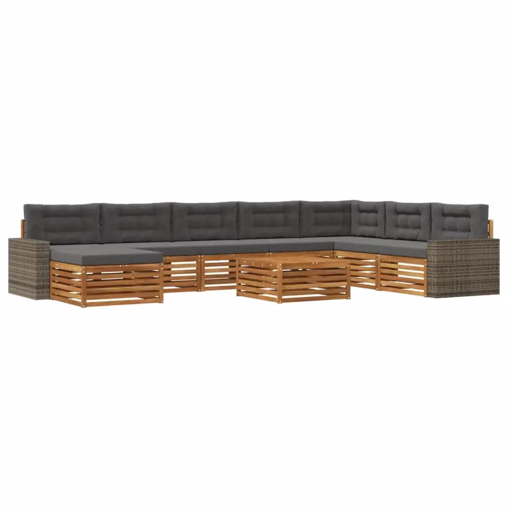 Set di divani da esterno moderno vidaXL in rattan e legno di acacia oliato, 9 pezzi, colore Antracite e Marrone – 2