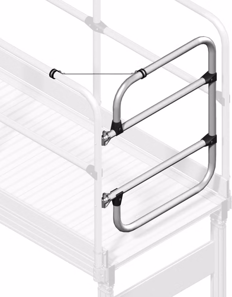 Porta a battente Zarges con chiusura automatica per scale di manutenzione e piattaforme di lavoro con gradini larghi 800 mm
