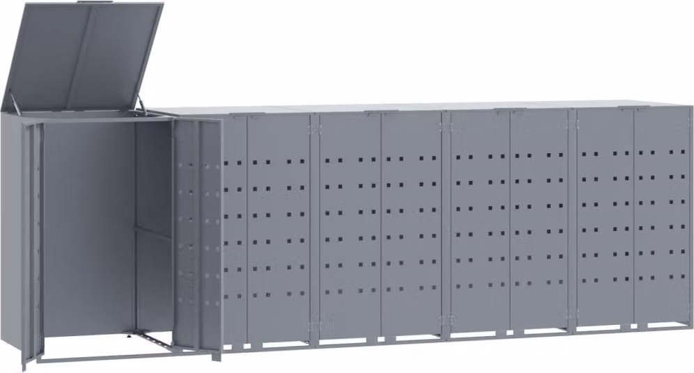 Copribidone con Ruote per 5 Bidoni Grigio 345x79x117cm Acciaio