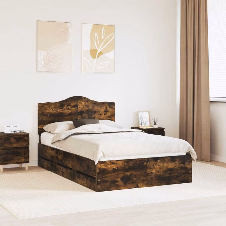 Struttura del letto moderna vidaXL in legno color quercia con cassetti, L 138 cm x P 196 cm