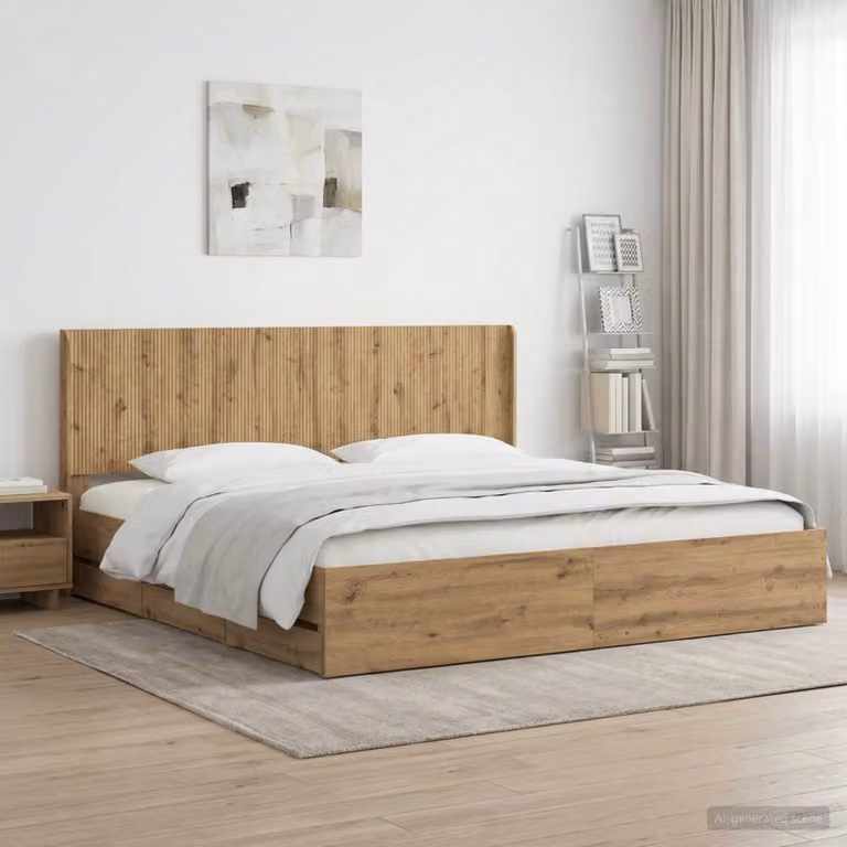 Struttura letto con contenitore e testata vidaXL in legno Rovere, L/P/H: 180 x 200 x 100 cm