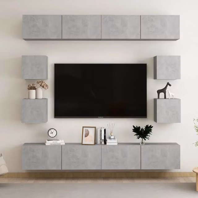 Set di Mobili Porta TV 8 pz Grigio Cemento in Legno Multistrato 3079069