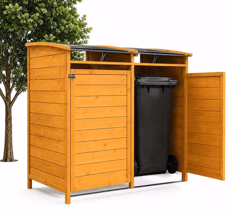 Cassonetto per rifiuti Mucola Rivestimento del cassonetto per rifiuti Cassonetto per rifiuti Casa delle attrezzature Cassonetto per rifiuti Casa delle attrezzature Legno - cassonetto doppio 240L