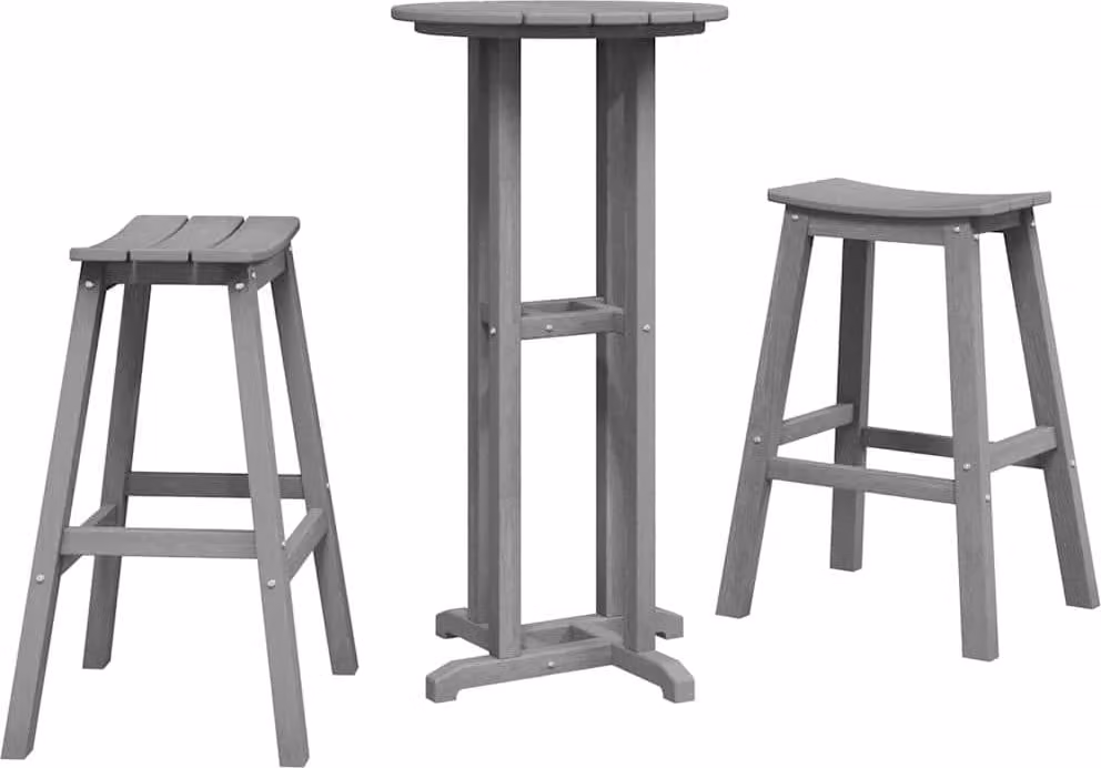 Set Bar da Giardino 3 pcs Grigio chiaro HDPE