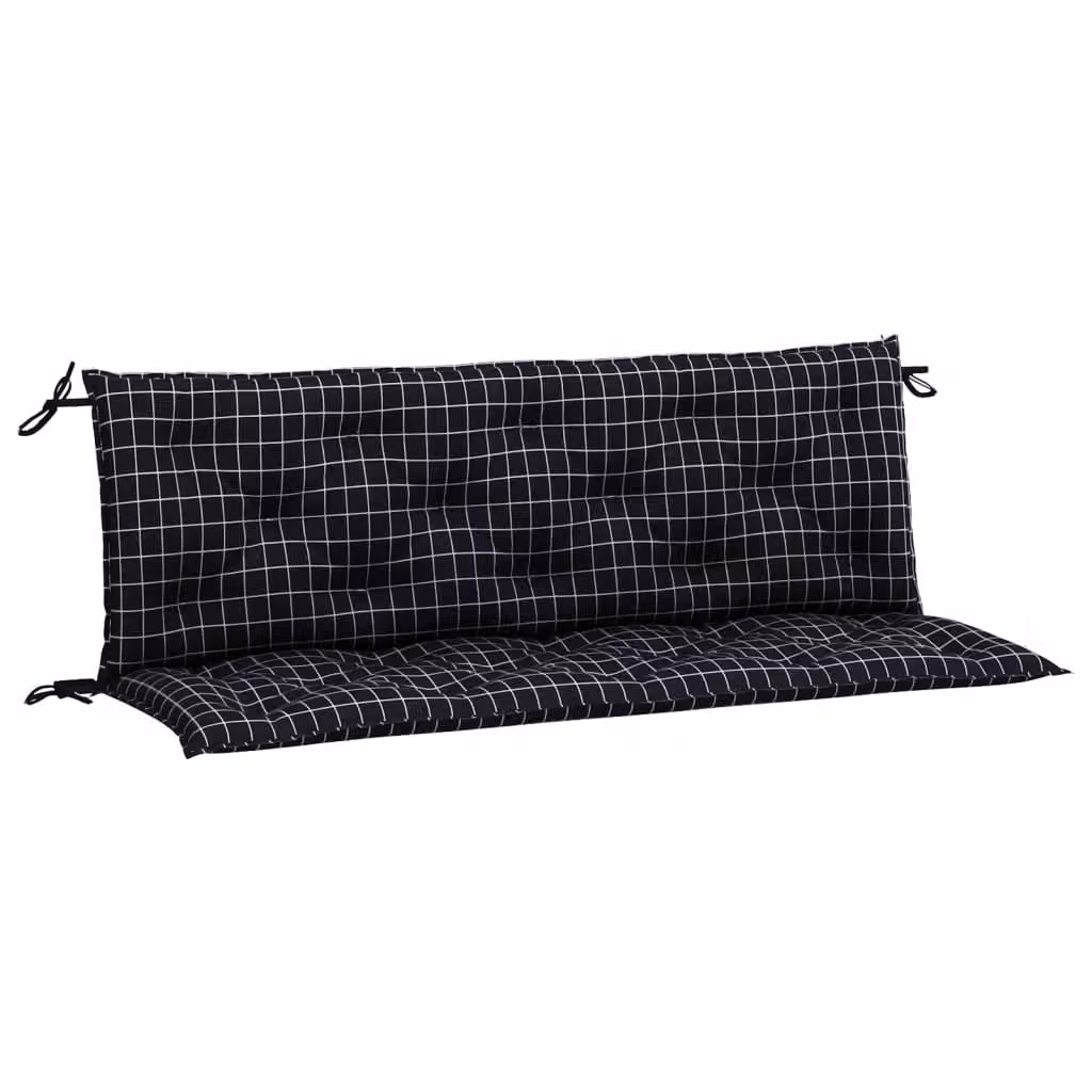 Cuscini Panca da Giardino 2pz a Quadri Nero 150x50x7 cm Tessuto