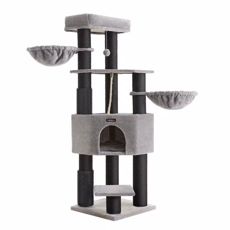 Albero Tiragraffi per Gatti Grandi con Tappeti Autoriscaldanti Pattine, Grigio Tortora + Nero Classico