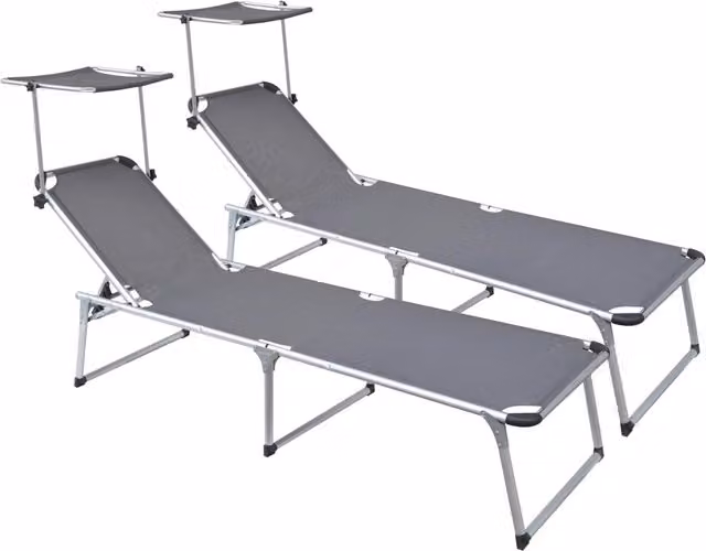 Set di 2 lettini prendisole pieghevoli GIORDANOSHOP in alluminio verniciato e textilene grigio con parasole L/P/H: 220 x 59 x 39 cm