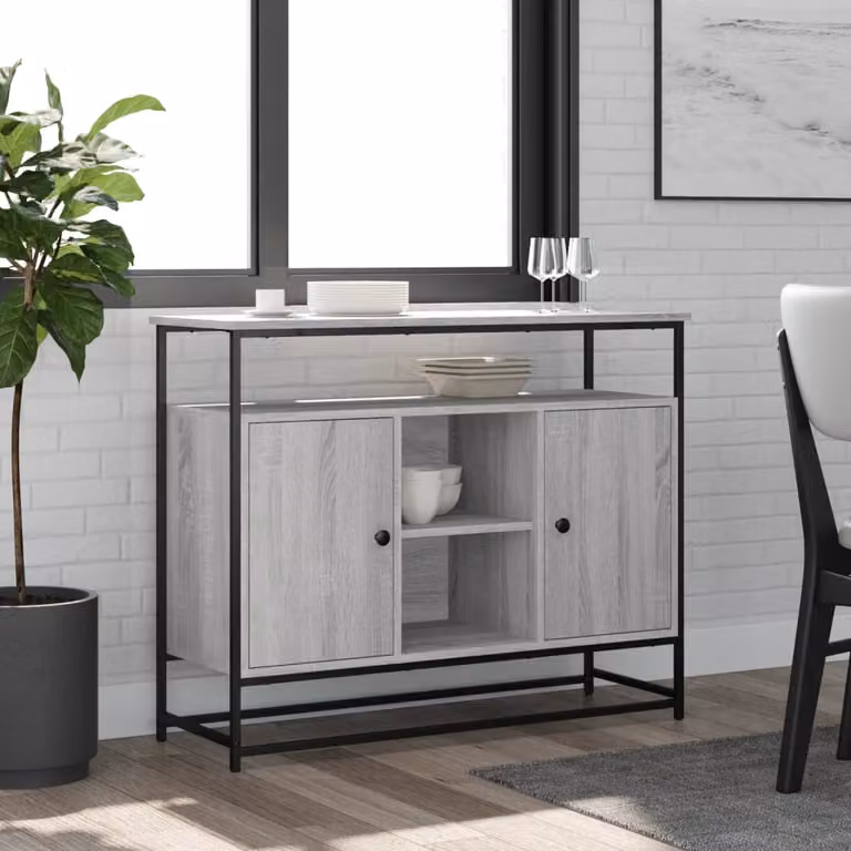 Credenza vidaXL in Legno Multistrato Grigio Sonoma L: 100 cm, P: 35 cm, H: 80 cm