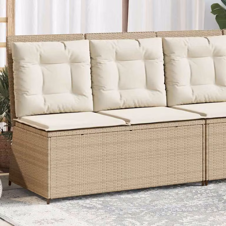 Panca Reclinabile da Giardino vidaXL in Polyrattan e Metallo con Cuscini Beige