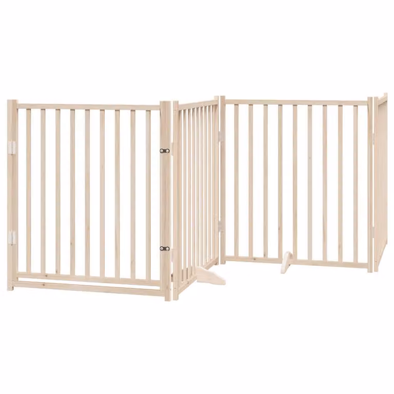Cancelletto per cani con porta pieghevole 4 pannelli 320 cm in legno massello di abete