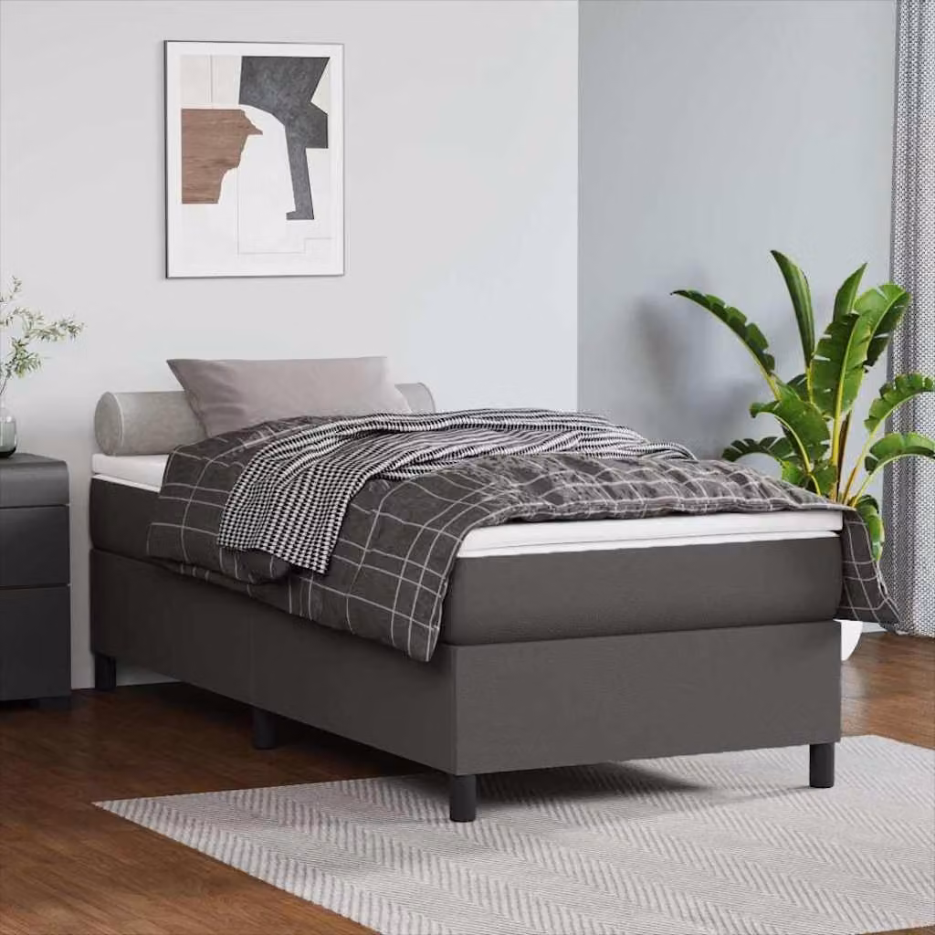 vidaXL Letto a Molle Ibrido con Materasso Grigio e Bianco in Similpelle, L/P/H: 190 x 90 x 35 cm