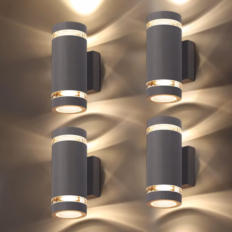 Set di 4 applique a LED, grado di protezione IP65, attacco GU10, illuminazione direzionale verso l'alto e verso il basso, luce bianco caldo, alluminio