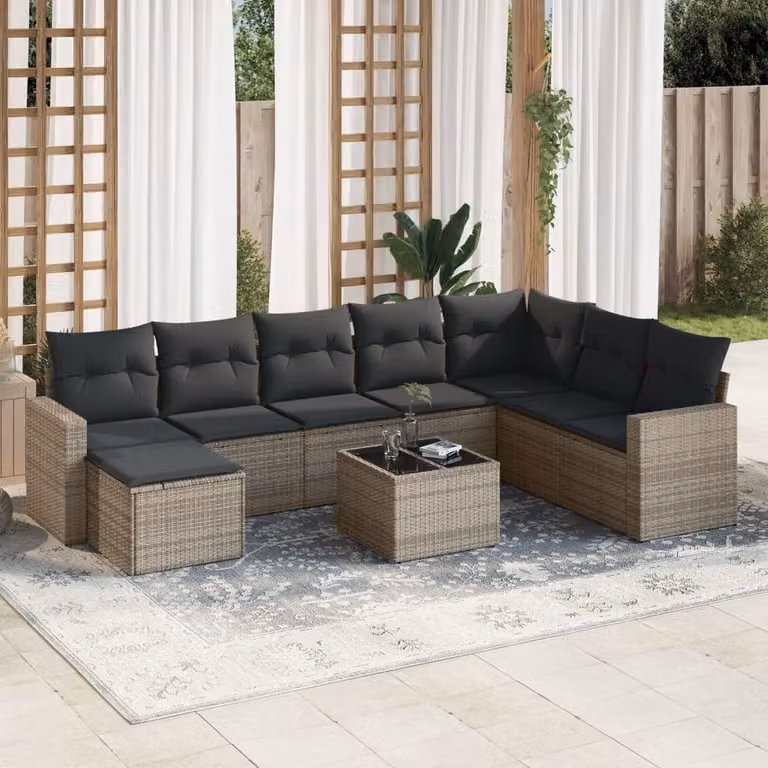 Maison Exclusive - Set da giardino 9 pezzi con cuscini Grigio Polyrattan