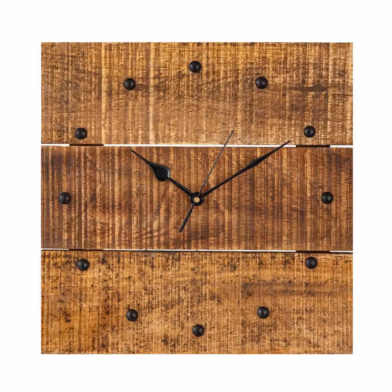 Orologio da parete in legno da salotto silenzioso quadrato in legno massiccio di mango