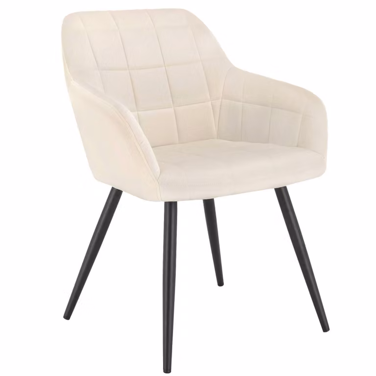 WOLTU Set di 1 sedia da sala da pranzo Sedia da cucina Sedia imbottita Sedia da soggiorno Poltrona con bracciolo, seduta in velluto, gambe in metallo, bianco crema