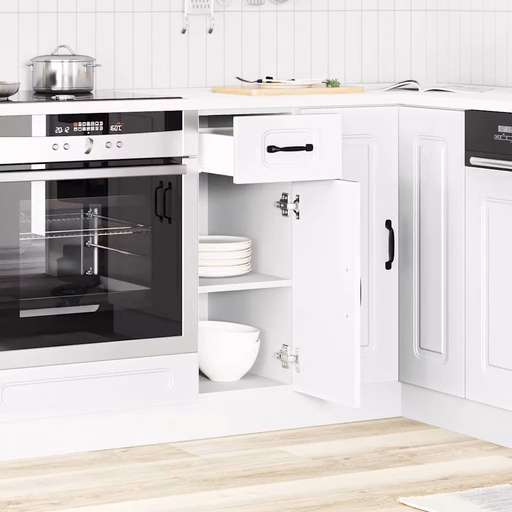 Base da cucina moderna vidaXL Kalmar Bianco in legno MDF con ante a battente e ripiani interni L/P/H: 81,5 x 46,0 x 30,0 cm