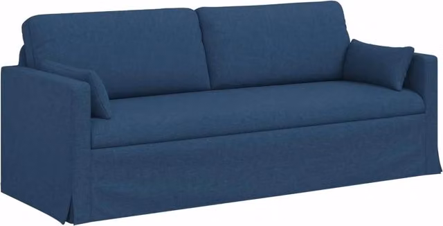 Divano da soggiorno blu in tessuto con cuscini coordinati e coperture rimovibili L: 198 cm, P: 78 cm, H: 80 cm